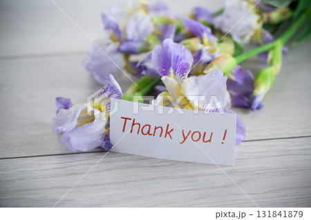 Iris flowers with lilac petals with gratitude 131841879