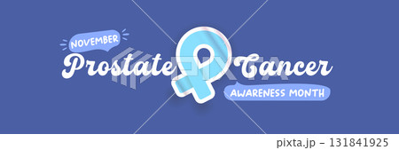 November Prostate cancer awareness month banner with blue ribbon icon. Blue November is prostate cancer awareness month. Movember mens health month poster and wide banner November Prostate cancer awareness month banner with blue ribbon icon. Blue November is prostate cancer awareness month. Movember mens health month poster and wide banner 131841925