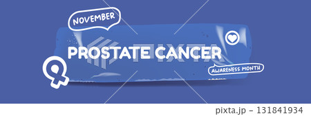 November Prostate cancer awareness month banner with blue ribbon icon. Blue November is prostate cancer awareness month. Movember mens health month poster and wide banner 131841934