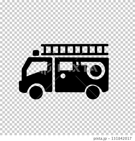 帶有軟管吊架的消防車(泵車)的單色象形圖標 帶有軟管吊架的消防車(泵車)的單色象形圖標 131842017