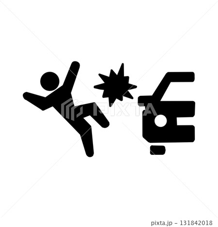 自動車と歩行者の衝突事故を表すピクトグラムアイコン（モノクロ・星マーク） 131842018