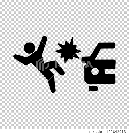 自動車と歩行者の衝突事故を表すピクトグラムアイコン（モノクロ・星マーク） 131842018