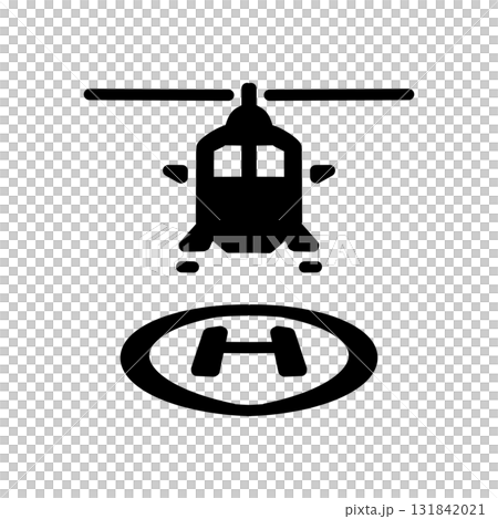 Helicopter and heliport (H mark) monochrome pictogram icon Helicopter and heliport (H mark) monochrome pictogram icon 131842021