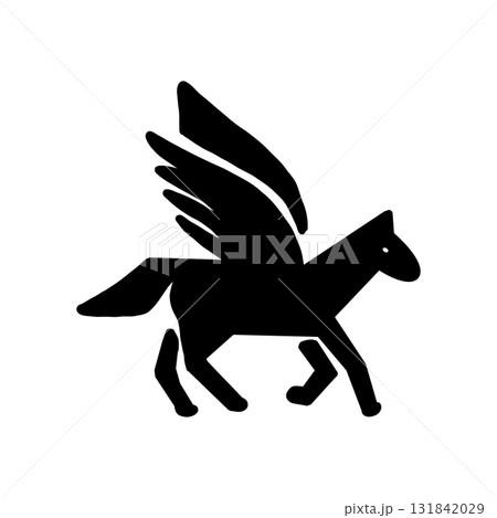 翼を持つ空想上の生き物ペガサスのモノクロシルエットアイコン 翼を持つ空想上の生き物ペガサスのモノクロシルエットアイコン 131842029