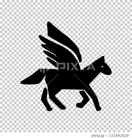 飛馬座的單色剪影圖標，飛馬座是一種有翅膀的幻想生物 131842029