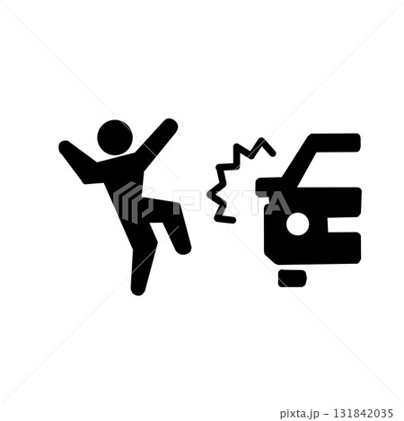 自動車と歩行者の衝突事故を表すピクトグラムアイコン(モノクロ・稲妻線) 自動車と歩行者の衝突事故を表すピクトグラムアイコン(モノクロ・稲妻線) 131842035