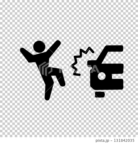 自動車と歩行者の衝突事故を表すピクトグラムアイコン(モノクロ・稲妻線) 自動車と歩行者の衝突事故を表すピクトグラムアイコン(モノクロ・稲妻線) 131842035