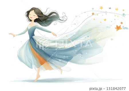 若い女性と星の妖精の光のダンスを示す構成 若い女性と星の妖精の光のダンスを示す構成 131842077