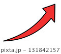 上昇する赤いカーブした矢印のイラスト　黒い輪郭線あり 131842157
