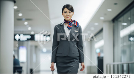 空港内を歩くキャビンアテンダント 空港内を歩くキャビンアテンダント 131842272