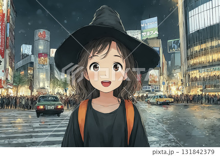 美優シリーズ：高校生美優魔女が渋谷スクランブル交差点に遊びに来たシーン 131842379