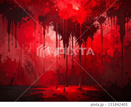 不安を掻き立てる不穏な赤と黒の飛沫や滴る液体が描く抽象的なホラー背景 131842405