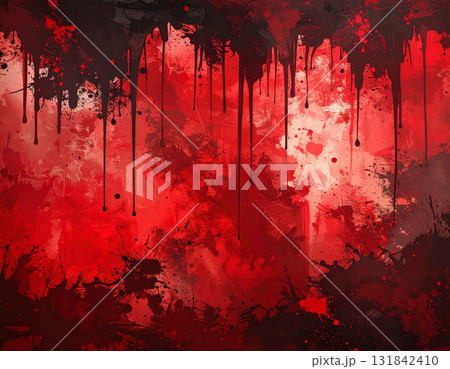 不安を掻き立てる不穏な赤と黒の飛沫や滴る液体が描く抽象的なホラー背景 131842410