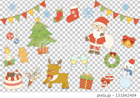 ふんわりかわいいクリスマスのイラスト素材セット|サンタ、トナカイ、ツリー ふんわりかわいいクリスマスのイラスト素材セット|サンタ、トナカイ、ツリー 131842484