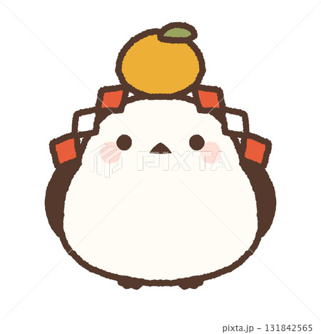 みかんを頭にのせたシマエナガのお正月イラスト 131842565