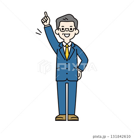 目標を達成する・トップを目指す、高齢のビジネスマンのシンプルな全身ベクターイラスト素材 131842610