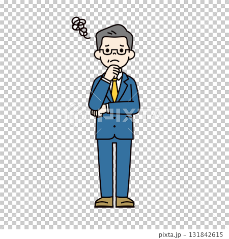 腕を組んで考える、高齢の男性社長のシンプルな全身ベクターイラスト素材 131842615