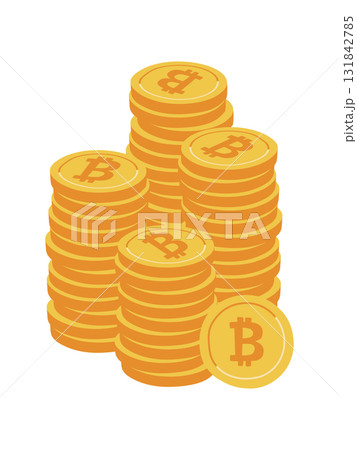 ビットコインのコインが積み上がったイラスト ビットコインのコインが積み上がったイラスト 131842785