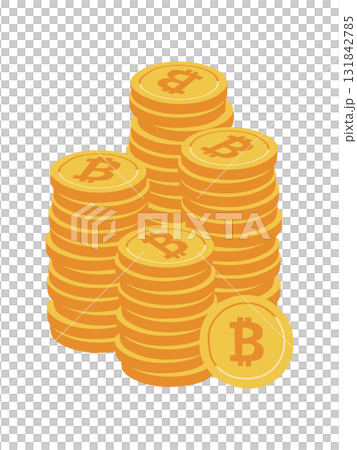 ビットコインのコインが積み上がったイラスト ビットコインのコインが積み上がったイラスト 131842785