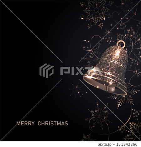 Merry Christmas. Isolated composition of a golden bell and snowflakes 131842866