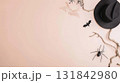 Minimal spooky Halloween background with bats, spiders, and witch hat. Top view. 131842980