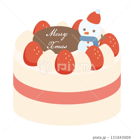 雪だるまが上に乗った可愛いクリスマスケーキのシンプルなイラスト 雪だるまが上に乗った可愛いクリスマスケーキのシンプルなイラスト 131843009