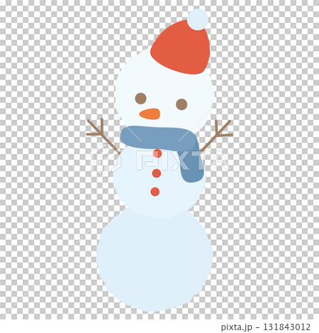 シンプルで可愛い優しい色合いの雪だるまのイラスト｜クリスマス 131843012