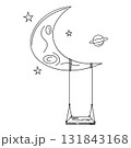 Vector illustration design of a swing line hanging on the moon with stars and planets, suitable for learning to color 131843168