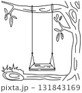 Vector illustration design of a swing line hanging from a tree suitable for learning to color 131843169
