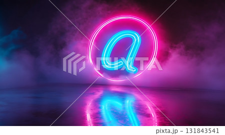 Glowing Neon Letter "A" with Round Frame and Light Effects Glowing Neon Letter "A" with Round Frame and Light Effects 131843541