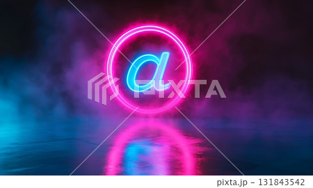 Neon "A" Letter Inside a Circular Frame on a Dark Background Neon "A" Letter Inside a Circular Frame on a Dark Background 131843542