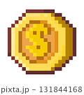 Golden Pixel Coin Retro Y2K Digital Money Icon for Game Design 131844168