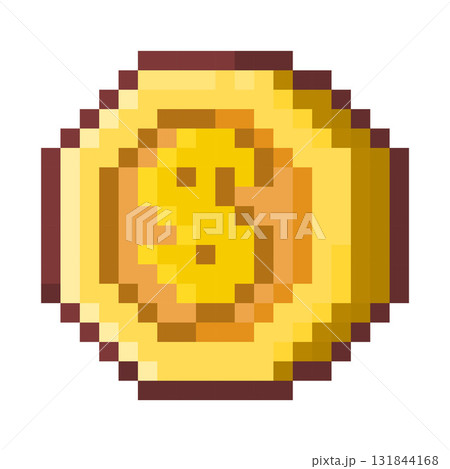 Golden Pixel Coin Retro Y2K Digital Money Icon for Game Design Golden Pixel Coin Retro Y2K Digital Money Icon for Game Design 131844168
