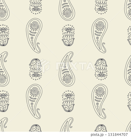 Hand drawn black and white intricate line art Paisley seamless pattern on bright background Hand drawn black and white intricate line art Paisley seamless pattern on bright background 131844707