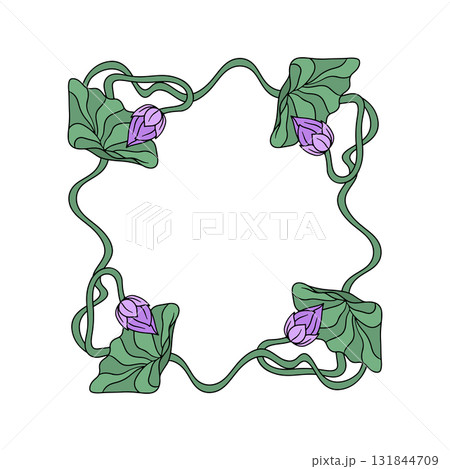Vintage art nouveau hand drawn pink lotus flowers symmetrical frame 131844709