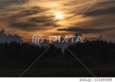 Clouds behind the forest during sunset 131844999