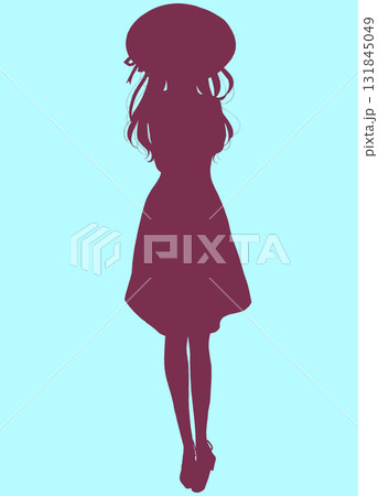 恥ずかしそうなワンピースの女性 帽子 シルエット 恥ずかしそうなワンピースの女性 帽子 シルエット 131845049