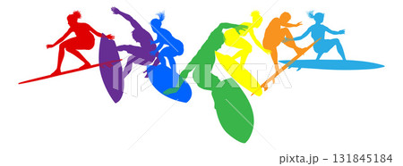 Surfer Surfboard Surfers Men Women Silhouettes Surfer Surfboard Surfers Men Women Silhouettes 131845184