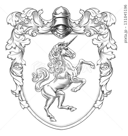Coat of Arms Crest Unicorn Family Heraldry Shield 131845196