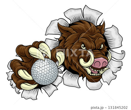 Boar Wild Hog Razorback Warthog Pig Golf Mascot Boar Wild Hog Razorback Warthog Pig Golf Mascot 131845202