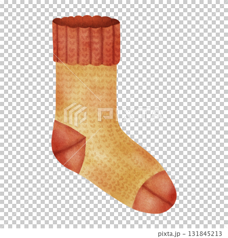 Watercolor illustration of a knitted winter sock Watercolor illustration of a knitted winter sock 131845213