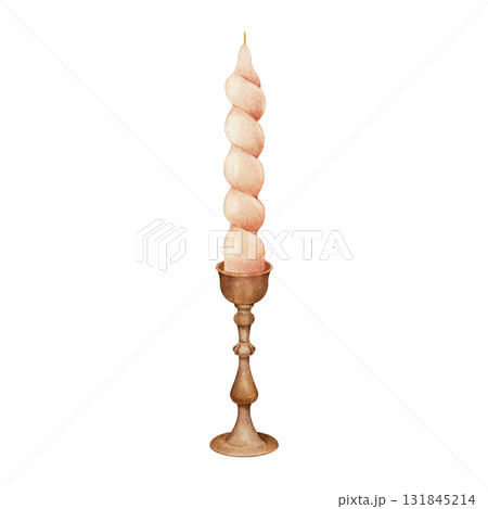 Watercolor illustration of a candle with a vintage candle holder 131845214