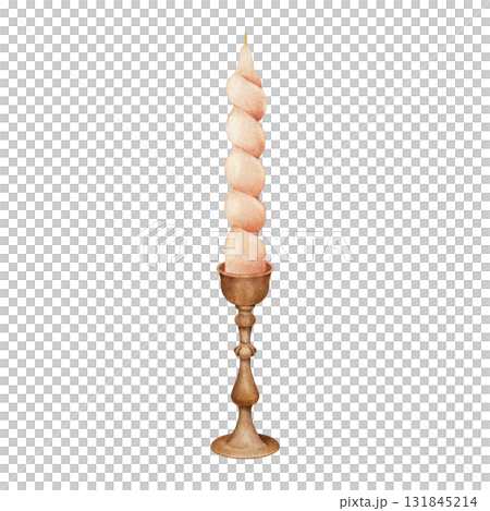 Watercolor illustration of a candle with a vintage candle holder 131845214