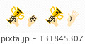 Hands holding golden trophy or prize cup, graphic design. Victory, achievement, celebration, success and recognition, vector design and illustration 131845307