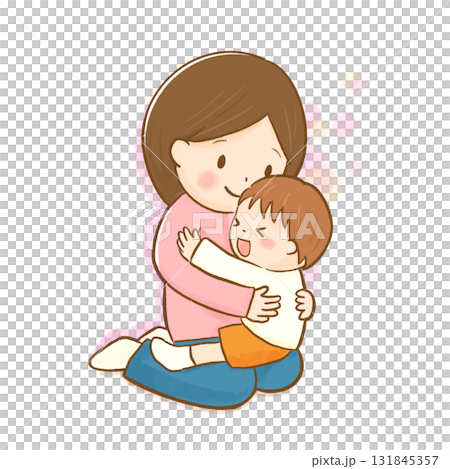 笑顔でハグする親子のイラスト(背景なし) 笑顔でハグする親子のイラスト(背景なし) 131845357