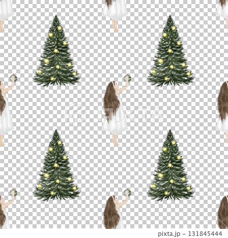 Christmas tree watercolor seamless pattern. Hand-drawn trees. Perfect for printing on fabrics and Christmas textiles. Christmas tree watercolor seamless pattern. Hand-drawn trees. Perfect for printing on fabrics and Christmas textiles. 131845444