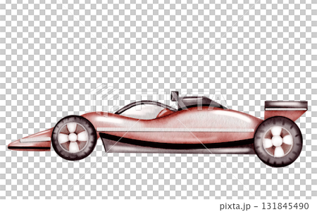 Race car watercolor illustration. Race car in pastel pink colors on a white background. Ideal for children's textiles, stickers and baby shower design for boys 131845490