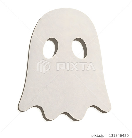 Minimal paper ghost cutout with oval eye holes, isolated on white with soft shadow 131846420