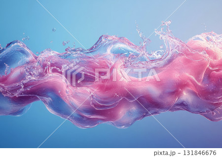 Pink ink swirls underwater in light blue water, creating a vibrant abstract background with smooth blending and dynamic motion 131846676