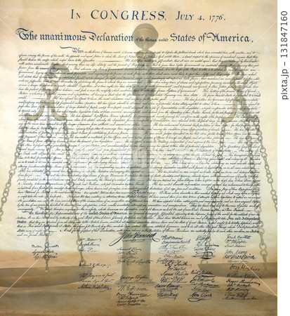 US Declaration of Independence on justice balance background US Declaration of Independence on justice balance background 131847160